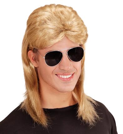 Vokuhila Männer Perücke mit Brille 80er Jahre Mullet in schwarz oder blond Blond