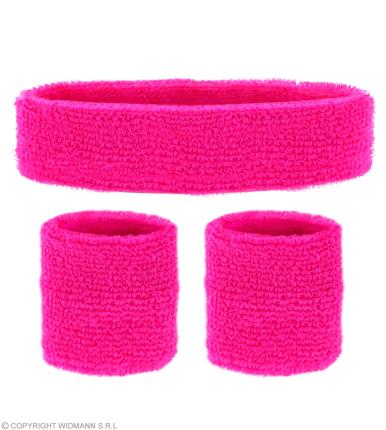 Neon Schweißbänder mit Stirnband - in unterschiedlichen Farben- Set -  80er 90 er Jahre Pink