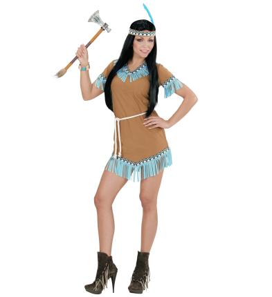Indianerin Kostüm mit Kleid, Gürtel, Stirnband - Damenkostüm 
