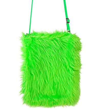 Neon Grüne Plüsch Umhängetasche 80er Jahre - Handtasche in grün 