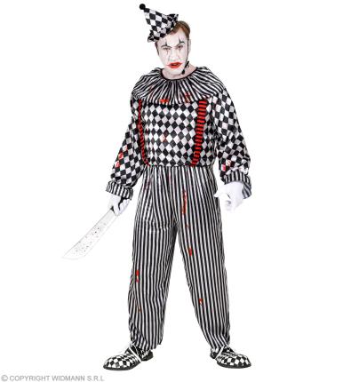 Kostüm Clown Halloween - Overall mit Kragen, Hosenträgern und Kopfbedeckung 
