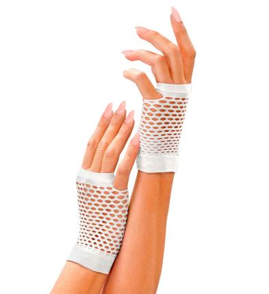 Weiße Handschuhe Handgelenk New York - 80er Jahre - Weiße Netzhandschuhe 