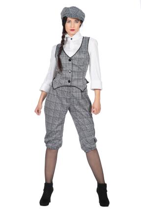 20er Jahre Peaky Blinders Damen Glencheck Anzug -Knickerbocker Schwarz-Weiß, Größe: 36 - 48 