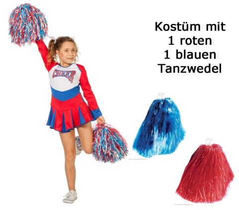 Wilbers Cheerleader Kleid Cheer Leader 116 cm - 164 cm mit Tanzwedel Set 