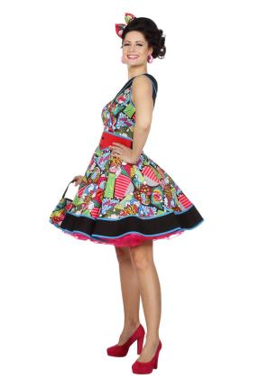 Damen Kleid Kostüm Pop Art - 38 - 56 - 50er Jahre Fasching Damenkleid 