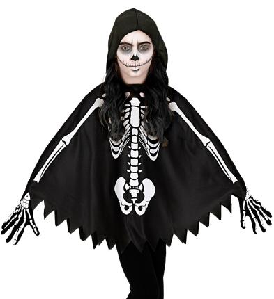 Skelett Poncho - Schwarz Weißer Überwurf mit Knochen 