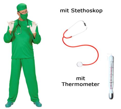 Kostüm Set Chirurg Arzt Doktor mit Stethoskop + Thermometer 
