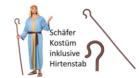 Kostüm Schäfer - Robe mit langer Weste, Gürtel, Kopfbedeckung und Schäfer Stab Gr. S - 3XL 