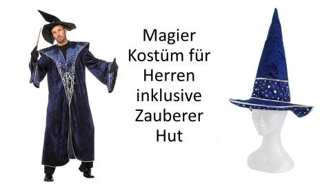 Wilbers Kostüm Zauberer mit Hut Gr. 50 - 60 - blaues Kostüm mit silbernen Sternen -  Zaubermeister 