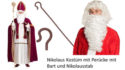 Nikolaus Kostüm Bischof Weihnachten Gr. S - 3XL + Deluxe Perücke mit Bart  + Stab 