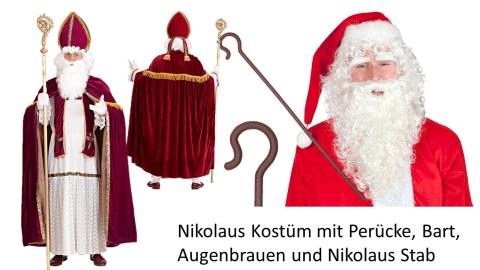 Nikolaus Kostüm Bischof - Gr. S - 3XL + Deluxe Perücke mit Bart  + Stab 