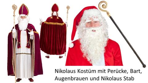Nikolaus Kostüm Bischof - Gr. S - 3XL  + Deluxe Perücke mit Bart  + Nikolausstab 
