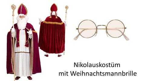 Nikolaus Kostüm Bischof Weihnachten Gr. M - 3XL -- inklusive Weihnachtsmannbrille 