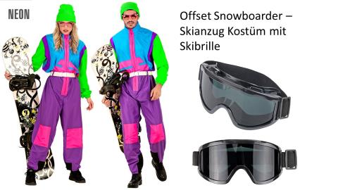 80er Offset-Snowboarder-Anzug – Ski Anzug Unisex Gr. S - XXL mit Skibrille 