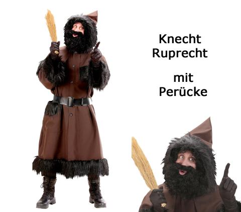 Knecht Ruprecht Mantel - Kasack mit Kapuze, Gürtel - mit Perücke - Gr. S - XL Gr. S