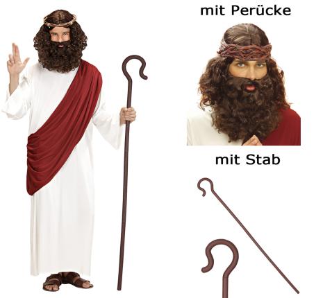 Prophet Kostüm Messias Verkleidung Jesus S - XXL mit Perücke und Stab 