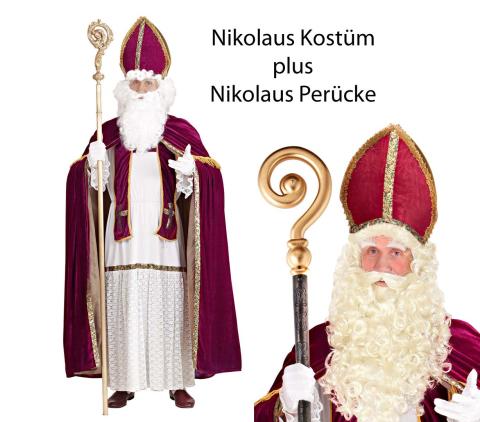 Nikolaus Kostüm Bischof Weihnachten Gr 2XL/3XL +  Nikolaus Perücke 