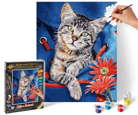 Malen nach Zahlen - Katzen im Rucksack - Kinder Bilder 