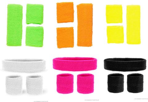 Neon Schweißbänder mit Stirnband - in unterschiedlichen Farben- Set -  80er 90 er Jahre 