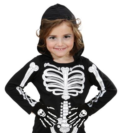 Kinderkostüm Skelett Halloween Anzug und Maske Knochenhandschuhe