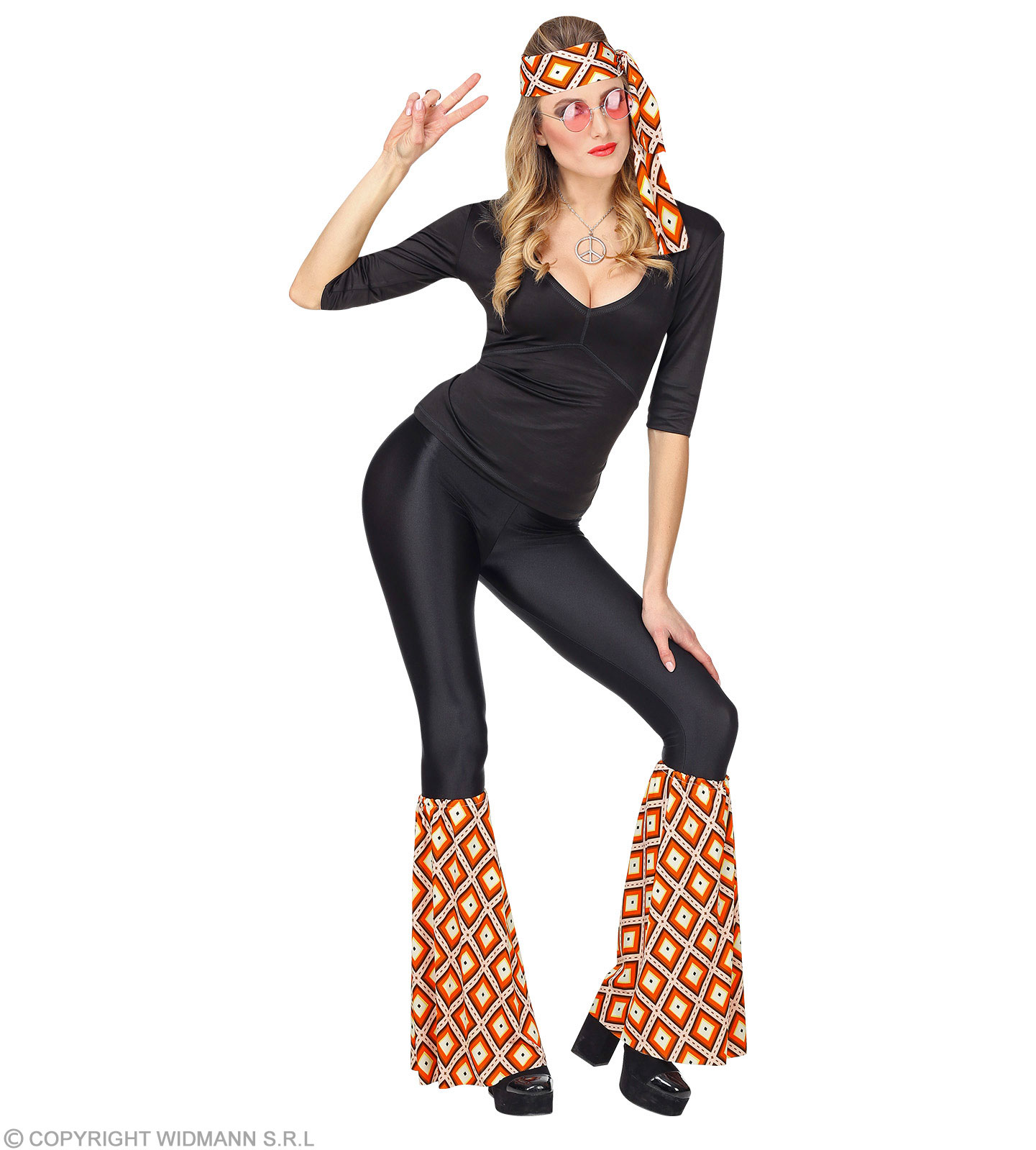 STIRNBAND UND STULPEN Damen Kostüm Set 70er Hippie Flower Power Bubbels orange