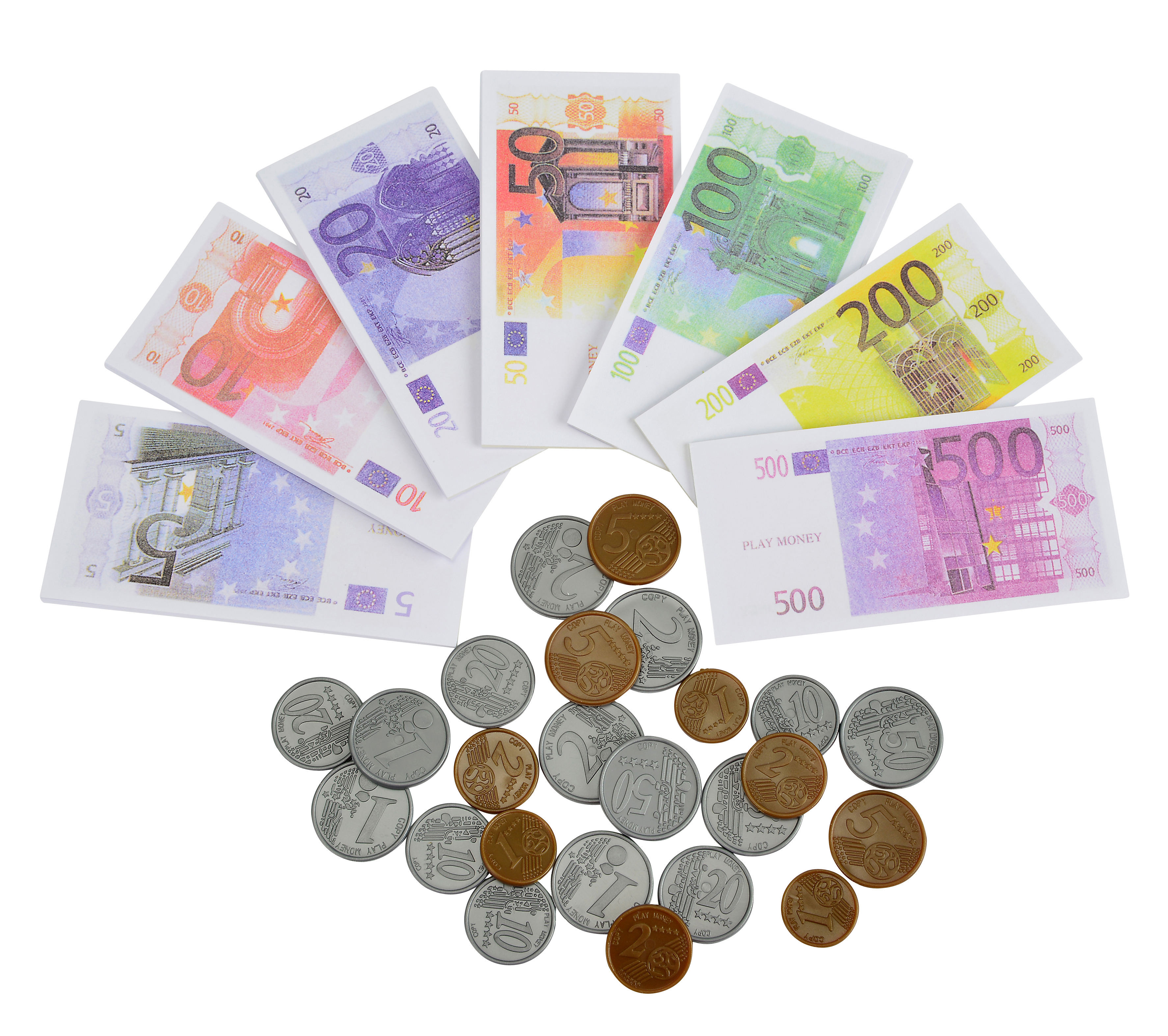 SPIELGELD Euro Münzen Scheine Set Kinder Kasse Kaufladen Kaufmannsladen Geld 