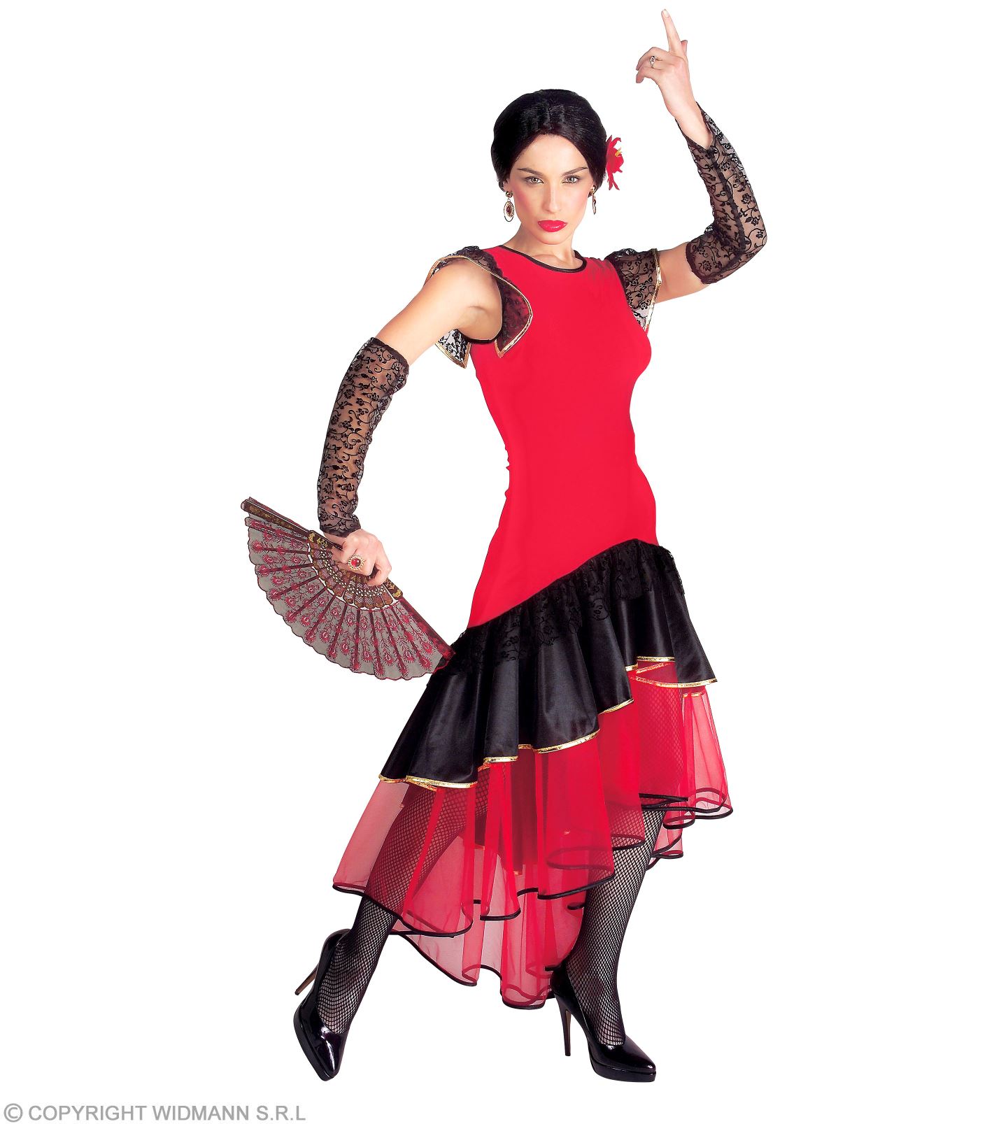 S-L Spanierin Flamenco Kostüm rot schwarz Fasching Spanierin Kleid Senorita Gr