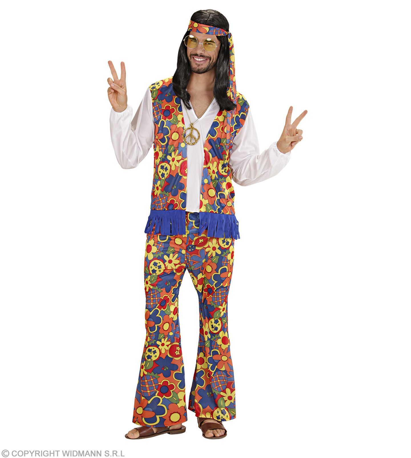 Herren Schlaghose weiß Gr 48-58 Flower Power Kostüm Hippie 70er Jahre Fasching