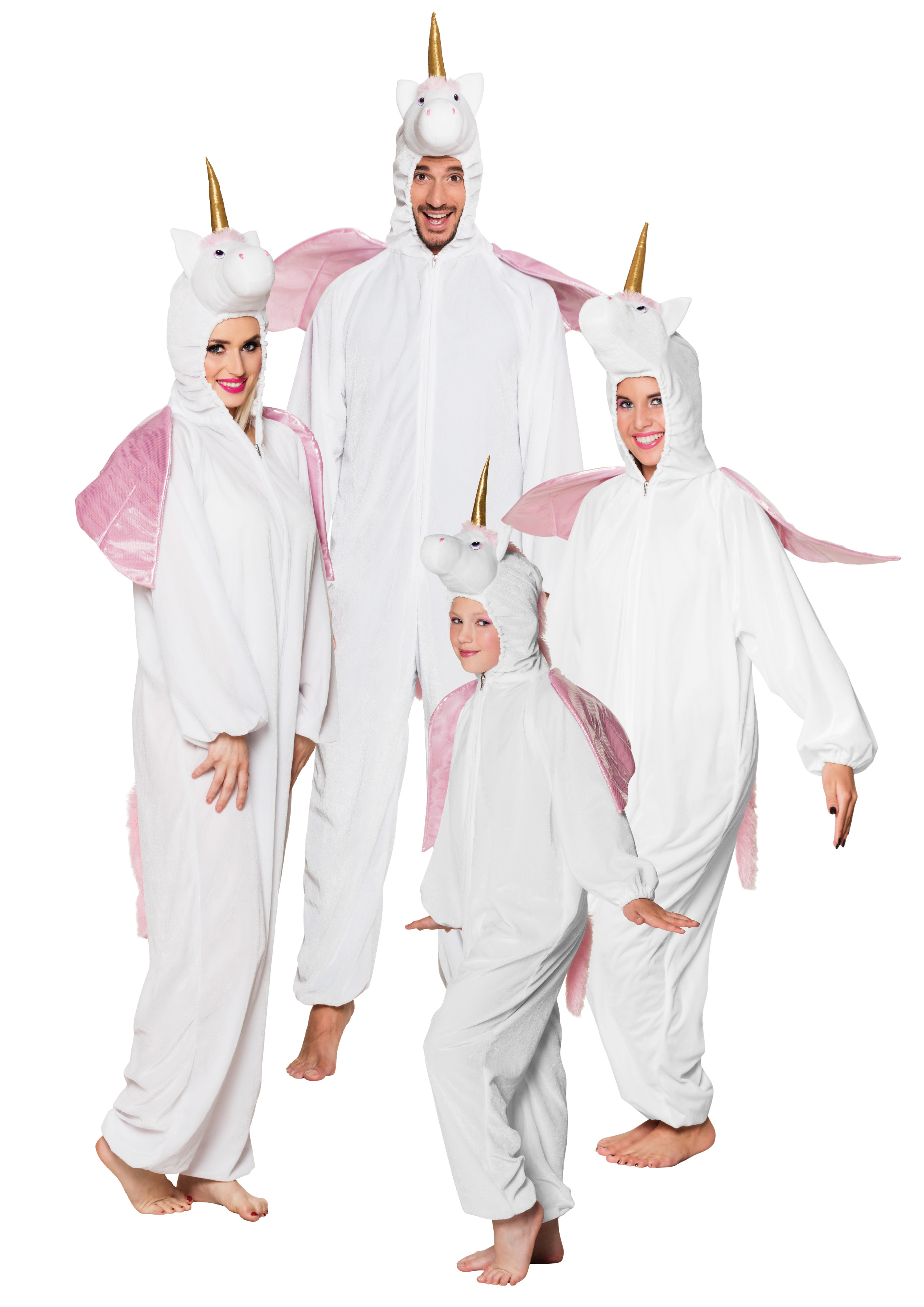 Einhorn Kostüm Jumpsuit weiss-rosa bis 116 cm - Einhorn Verkleidung Familie