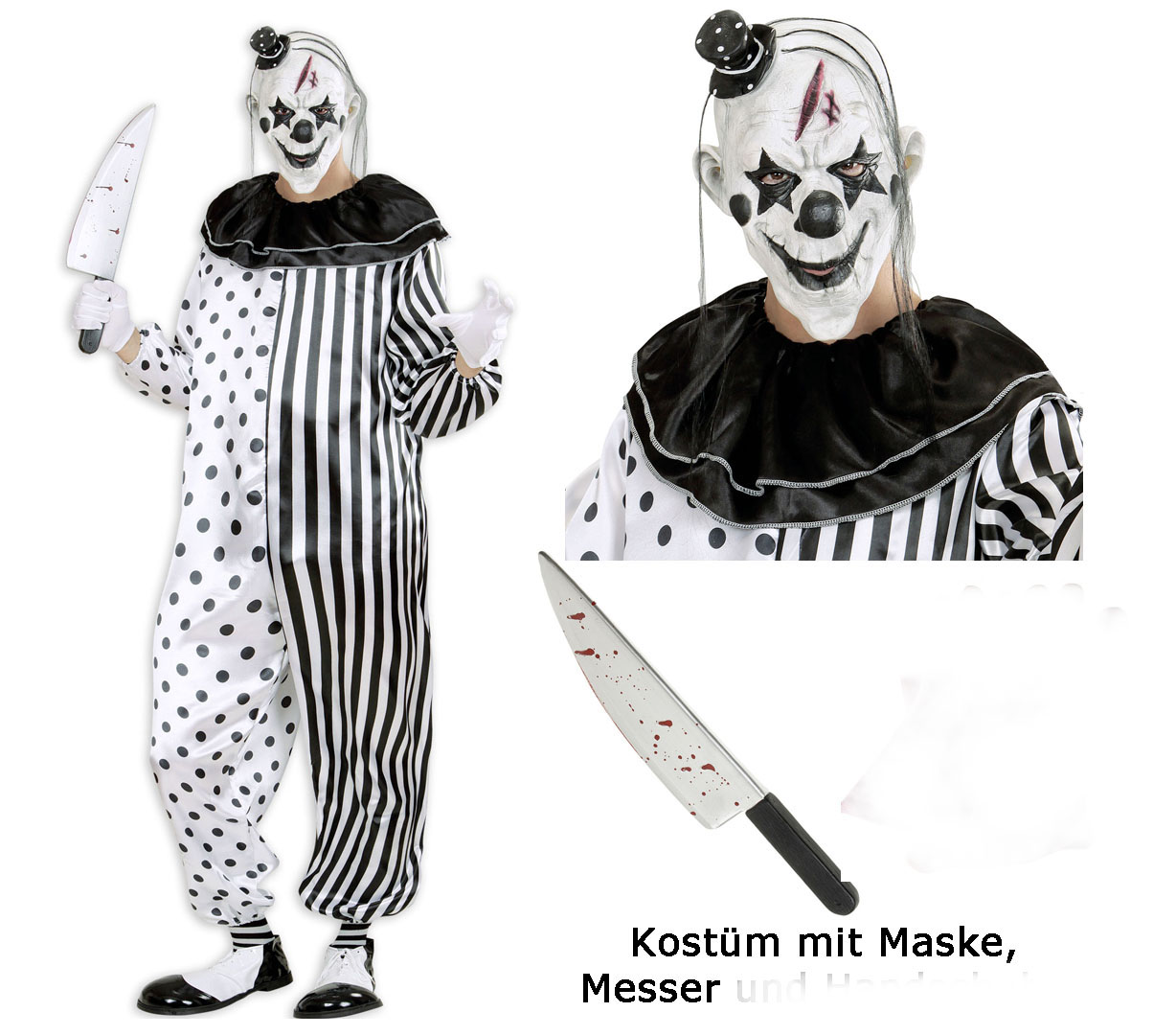 Horror Killer  M/L 50/52 Herren Clown Kostüm Maske Halloween Verkleidung 