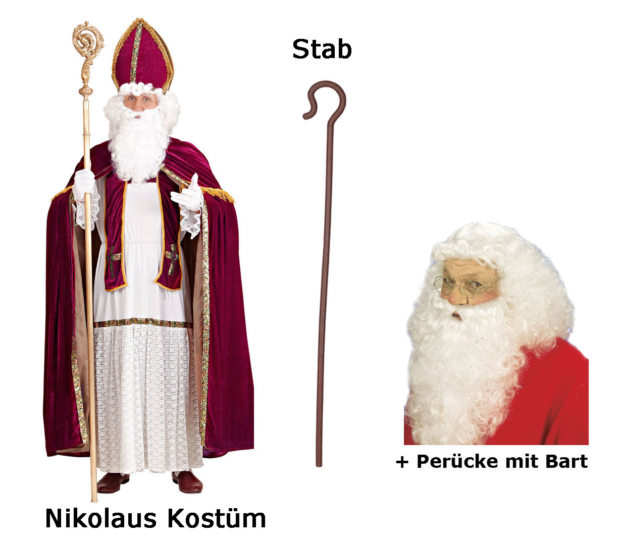 FM Kostüm Zubehör Metall Bischofstab zu Nikolaus Weihnachtsmann 